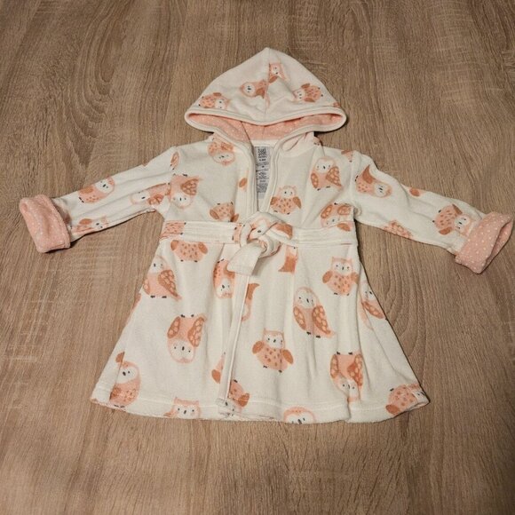 Carters Terry Cloth Girls Pink Owls Bath Robe Swim Voverup Size 0-9 Months - Picture 1 of 3
